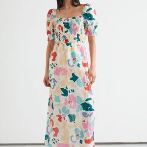 & other stories printed puff sleeve midi dress sz4